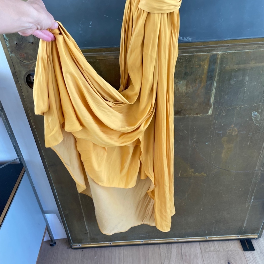 Modern Citizen Mila Layered Tank Dress in marigold Satin Midi Draped Waist tie - Picture 6 of 8